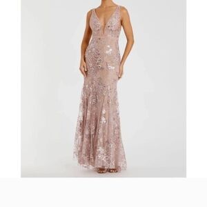 Mac Duggal Blush Lace Maxi Dress Embroidered, Sequin